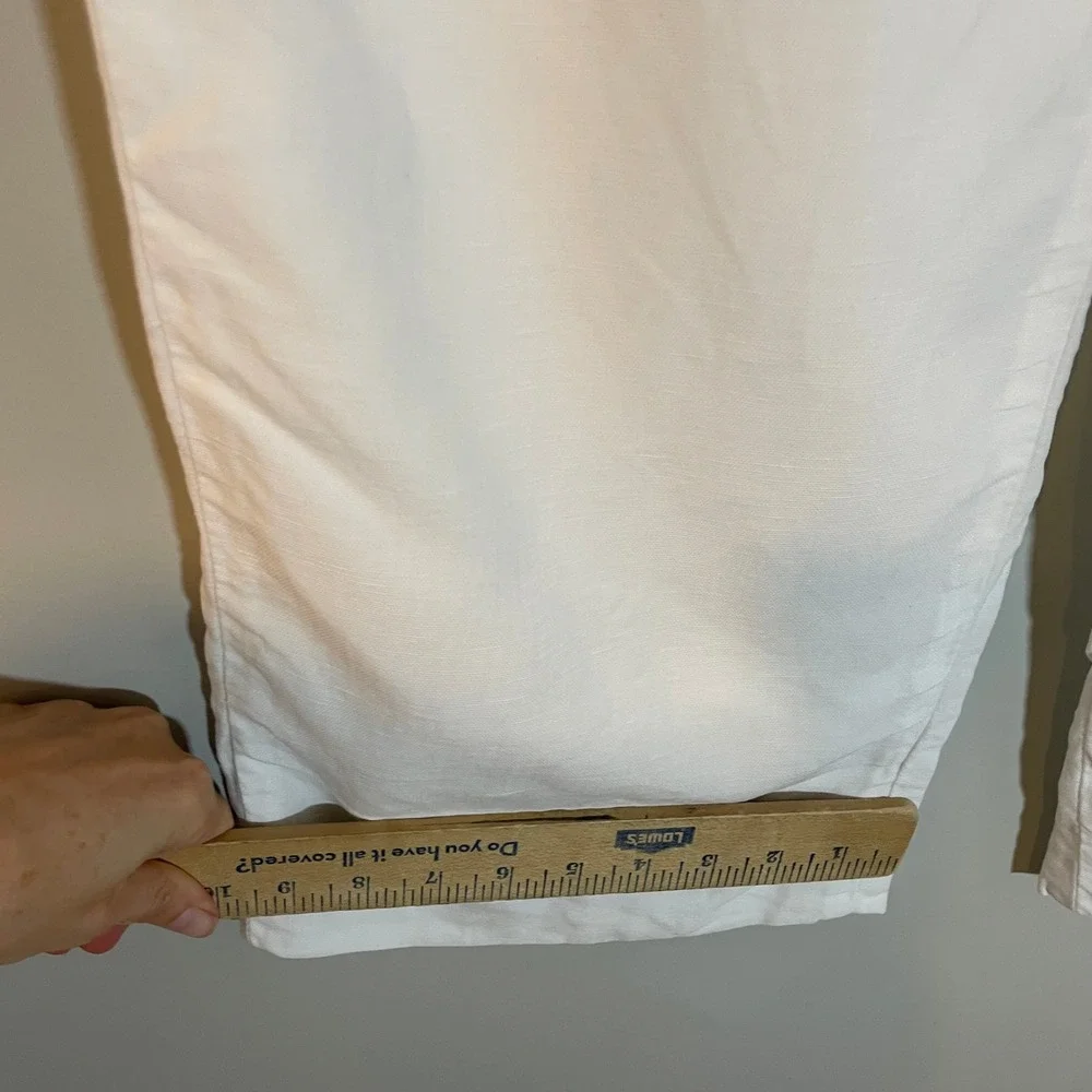 Wilfred Aritzia White Linen Blend Wide Leg Pleated High Rise Cropped Trousers 8
